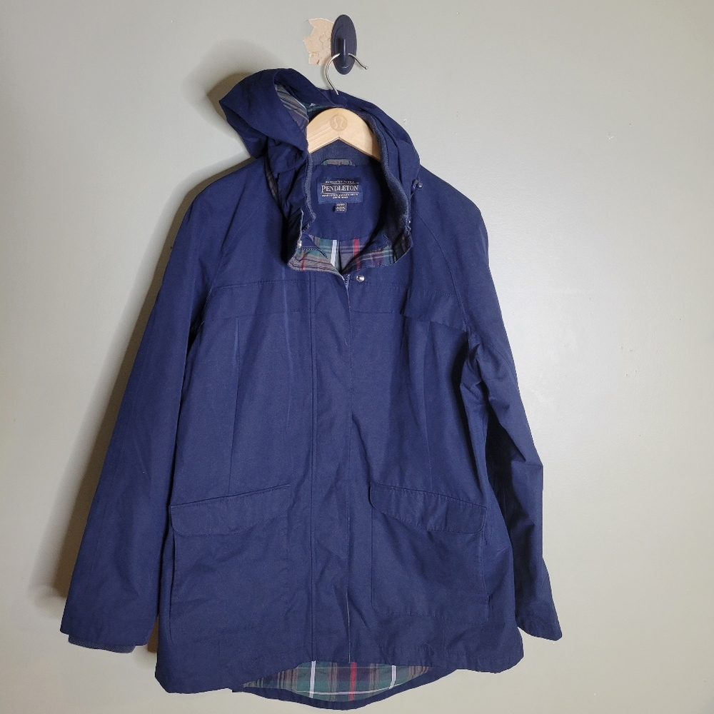 Pendleton Navy Plaid Lined Utility Jacket Size Xl - image 1